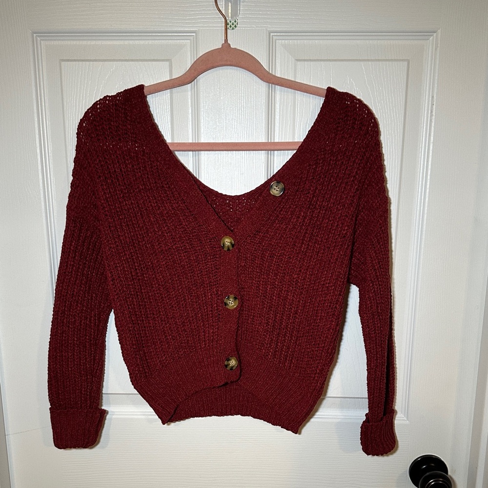 Miami Deep Red Cardigan with Button Accents